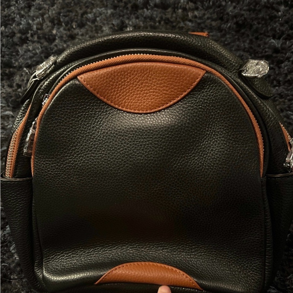 Women's Black and Brown Leatherette Backpack - Two-Tone Everyday Style